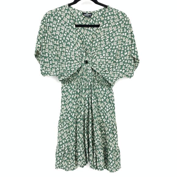 Angie Cutout Short Sleeve Mini Dress Womens Size Large Green Cream Cactus Print - Picture 1 of 5